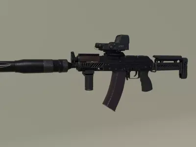AKS-74U Zenit Modular Tactical Assault Rifle Low-poly 3D model