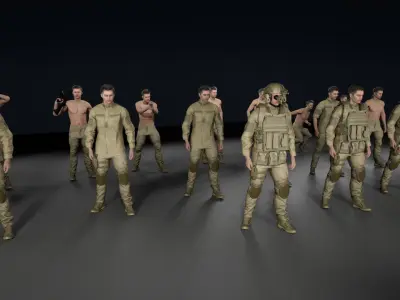Mens Military Uniforms - Modular - Rigged 3D Model Pack