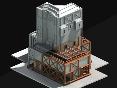 Medieval Low Poly Building  Castle Wooden Village Stone House 15 Low-poly 3D model