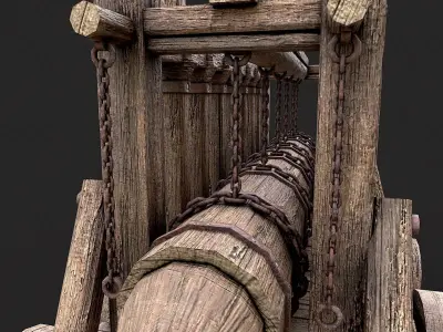 Medieval Siege Wooden Battering Ram 1 Low-poly 3D model