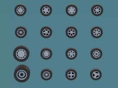 Pack of 16 Unique Rims Tires for Car Free low-poly 3D model