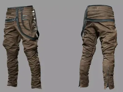 Brown Tactical Pants with Straps - Game-Ready 3D Clothing Low-poly 3D model