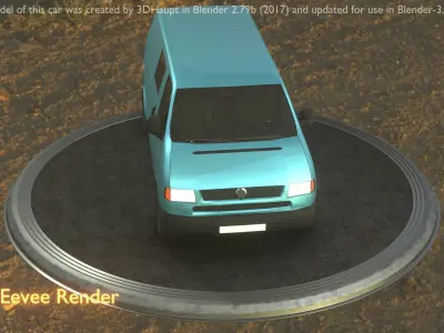 City Car 55 Commercial Transporter Type-C Blue  Low-poly 3D model