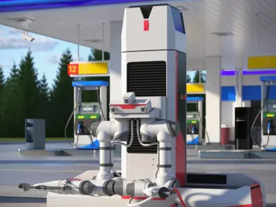  Industrial Robot Refueling System Red Rigged for Cinema 4D 