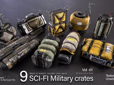 Sci-fi Military Crates Low-poly 3D model