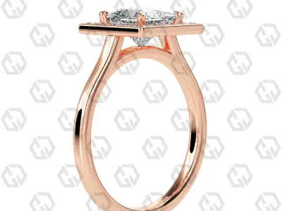 Ring 188 Princess Shape Cathedral Halo with Gems 3D print model