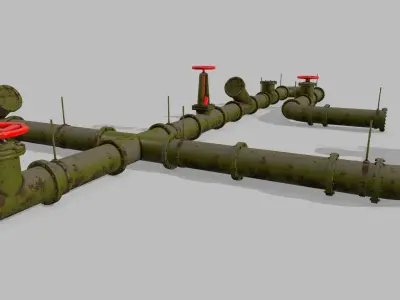 pipe set with valves Low-poly 3D model