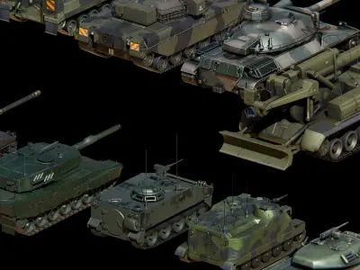 Low Poly War Vehicles PACK Low-poly 3D model