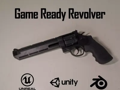 Game ready Black Revolver Low-poly 3D model