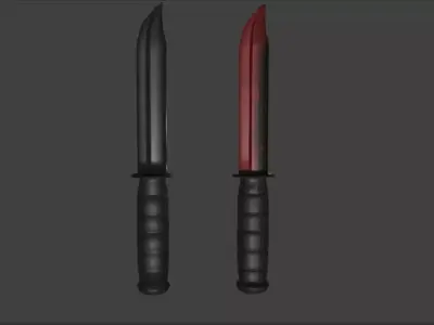 Two black KaBar knives one Clean one Bloody Low-poly 3D model