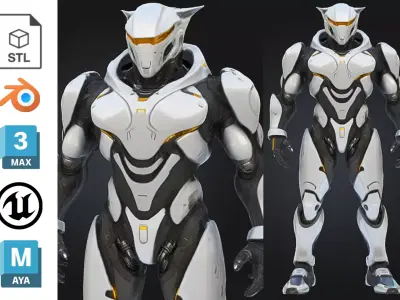 Feline Inspired Sci Fi Android Low-poly 3D model
