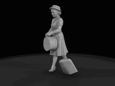 HO Figure 1950 Woman with hatbox Printable STL 3D print model