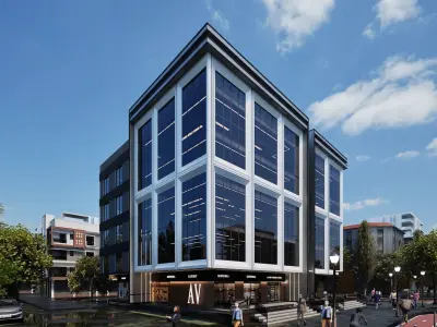 Model of Commercial Glass Building of Business Complex Low-poly 3D model