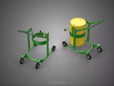 QUAD FOUR 4 WHEELS DRUM BARREL TRANSPORT TROLLEY LIFT CART DOLLY 3D model