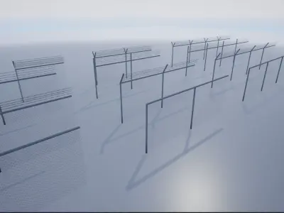 Lowpoly Modular Barbed Wire Fence Low-poly 3D model