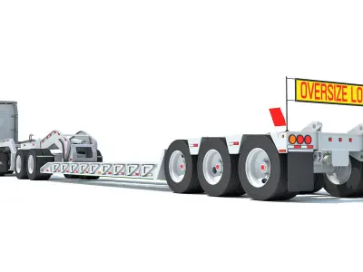 Semi Truck with Lowboy Trailer 3D model purchase