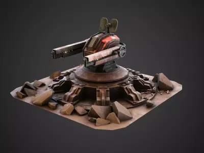 Anti-air gun turret  Low-poly 3D model