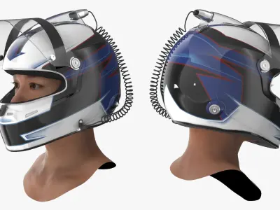  Full Face Racing Helmet on Head with Raised Visor 