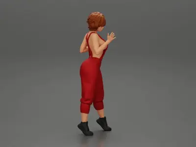 Mechanic girl in overalls repairs and maintains car 3D print model