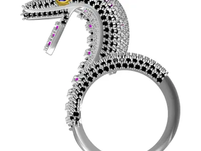 Antique Colorful Diamond Snake Hip Hop Ring 3D print model