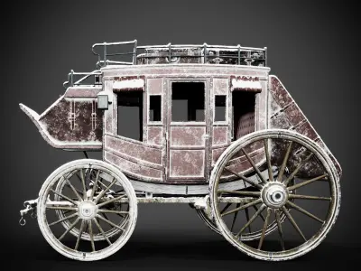 Stagecoach old horse drawn carriage 3D model