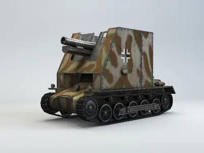 Low Poly 15 cm sIG 33 Sf on PzIB  Low-poly 3D model