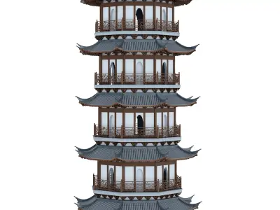 Chinese tower  Low-poly 3D model