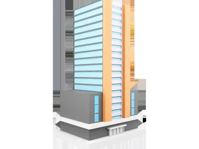 3D building with two orange lines around the edges icon 3D model
