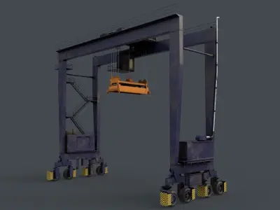 PBR Rubber Tyred Gantry Crane RTG V1 - Blue Dark Low-poly 3D model
