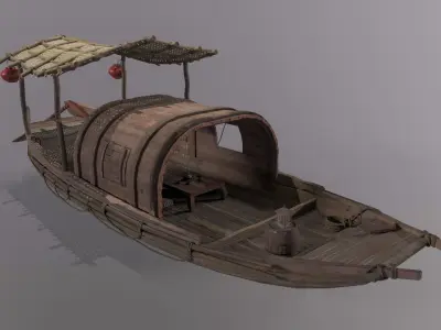 Old Chinese boat Low-poly 3D model