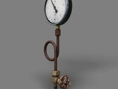 Technical pressure gauge with valve Low-poly 3D model