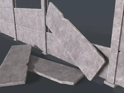 Modular Fence Concrete Pack game ready Low-poly 3D model