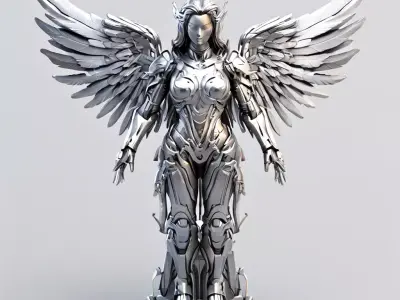 Silver Valkyrie Scifi Angel Warrior Low-poly 3D model