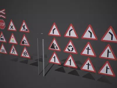 Modular Warning Street Signs 01 PBR Game ready Low-poly 3D model