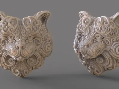 Decorative cat face 3D print model