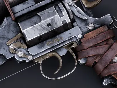 Post Apocalyptic Revolver Low-poly 3D model