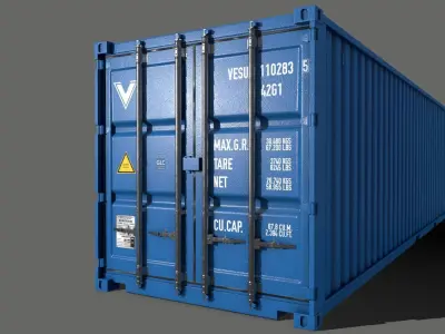 PBR 40 ft Shipping Cargo Container - Blue Light Low-poly 3D model