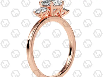 Ring 102 cushion Shape 3 stone ring with round 3D print model