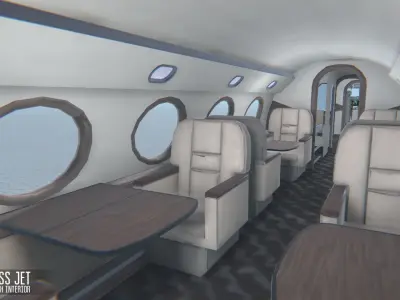 Business jet - aircraft with interior Low-poly 3D model