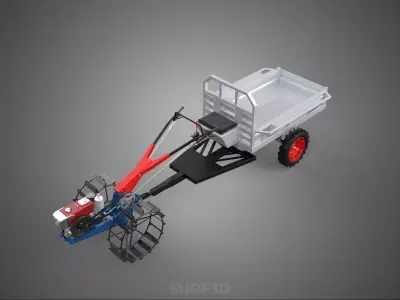 CAGE WHEEL TRACTOR VEHICLE TRAILER CART CARGO CAR TRANSPORT FARM 3D model