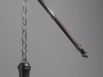 Medieval iron flail Free low-poly 3D model