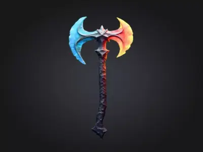 DualElement Battle Axe Fire and Ice Fantasy Game Ready 3D Weapon Low-poly 3D model