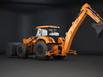 Generic Large Backhoe Loader Used Low-poly 3D model