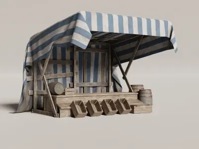 Medieval Market Stall Low-poly 3D model get