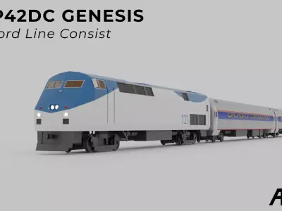 General Electric GE P42DC Genesis w Amfleet and Metroliner Low-poly 3D model