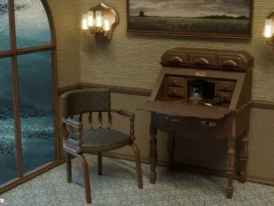 Vintage Desk and Chair Low-poly 3D model