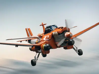 Aircraft orange toy airplane with propellers 3D model
