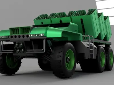 MLRS 1 truck with four missiles 3D model
