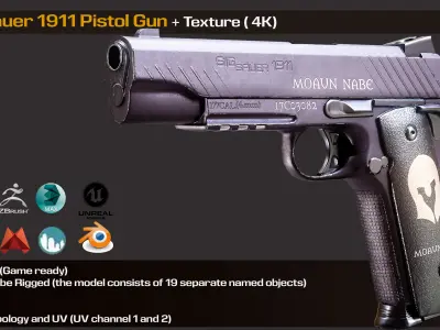 Sig Sauer 1911 Pistol Gun is a game ready  Low-poly 3D model