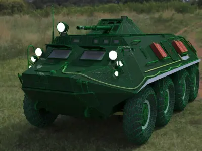 BTR-60 high-poly armored vehicle on grassy field 3D model